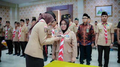 Jihan Nurlela Resmi Lantik Elfianah Pimpin Mabicab Gerakan Pramuka Mesuji 2025–2030